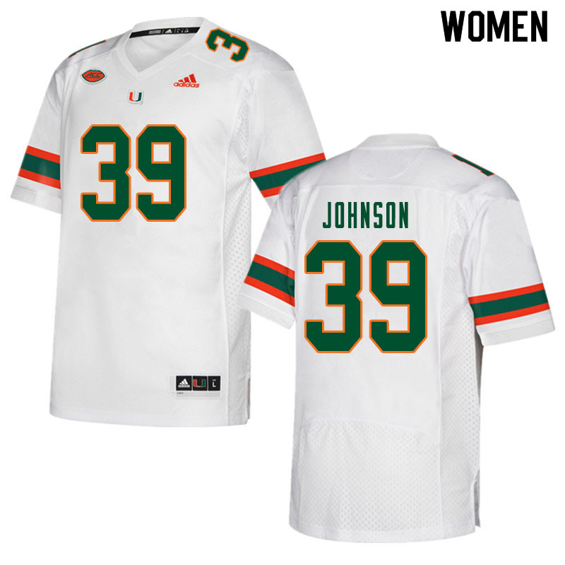 Women #39 Dante Johnson Miami Hurricanes College Football Jerseys Sale-White - Click Image to Close